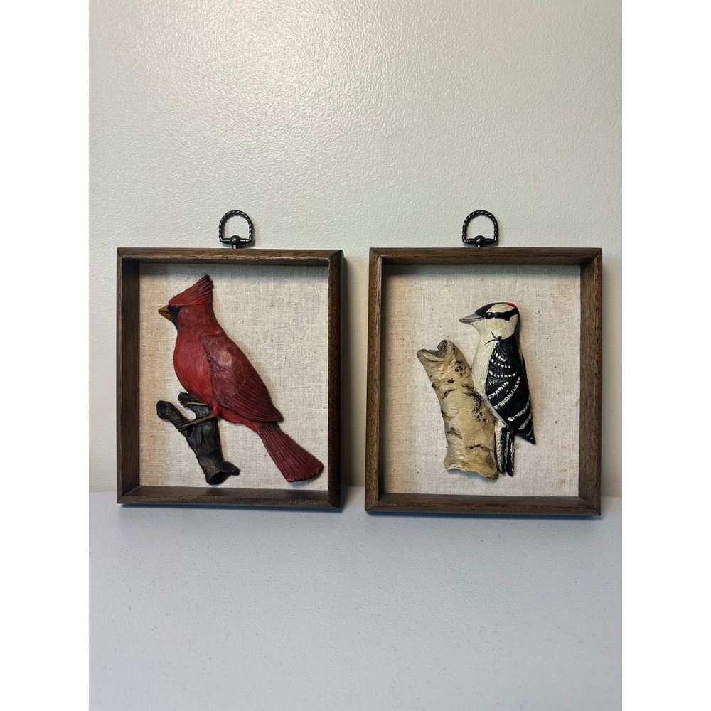Red Door Originals Vintage 3D Bird Shadow Box Wall Art Set Cardinal Woodpecker